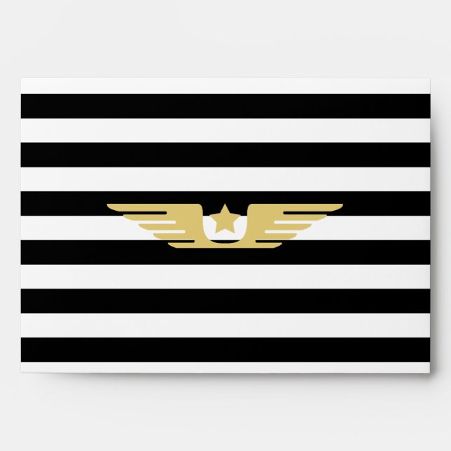 Black and white stripes & gold star & pilots wings envelope (Front)