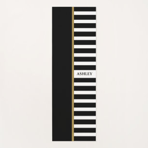 Black And White Stripes Gold Stripe Yoga Mat