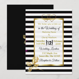 Black and White Stripes Gold Wedding Invitations