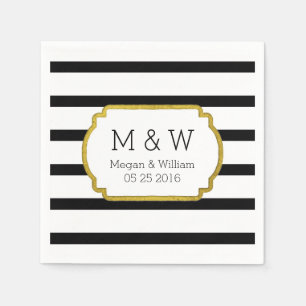 Black and White Stripes Gold Wedding Napkins