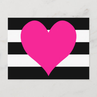 Black and White Stripes Hot Pink Heart Postcard
