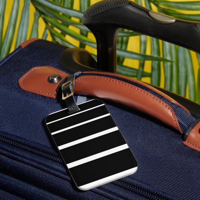 Black and White Stripes iPhone Case Luggage Tag (Front Insitu 1)