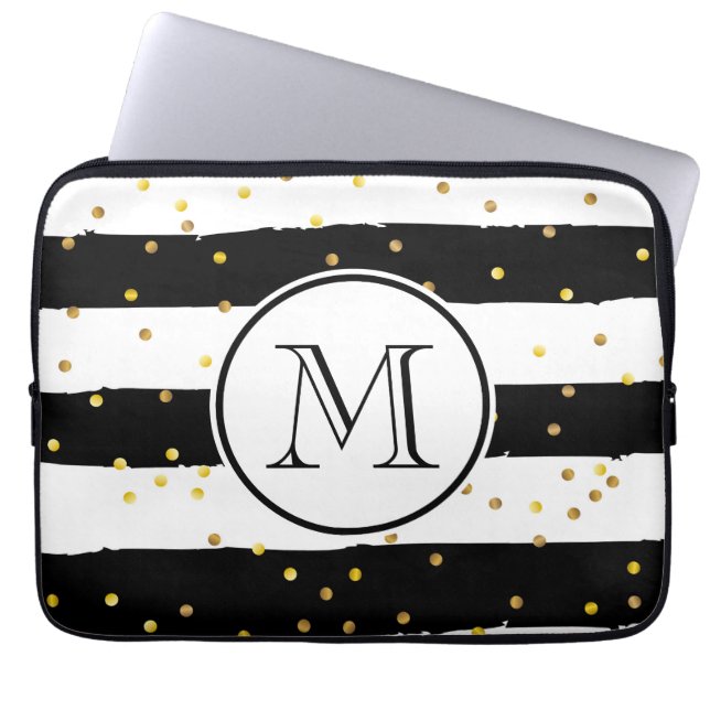 Black and White Stripes Laptop Sleeve (Front)