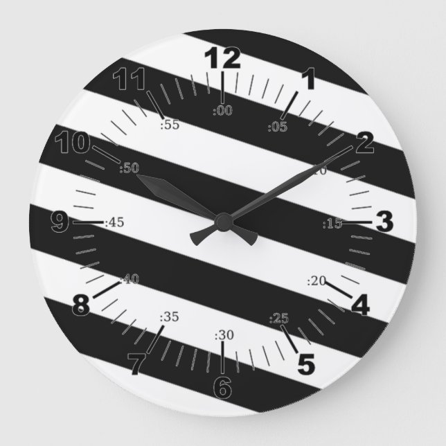 Black And White Stripes Large Clock (Front)
