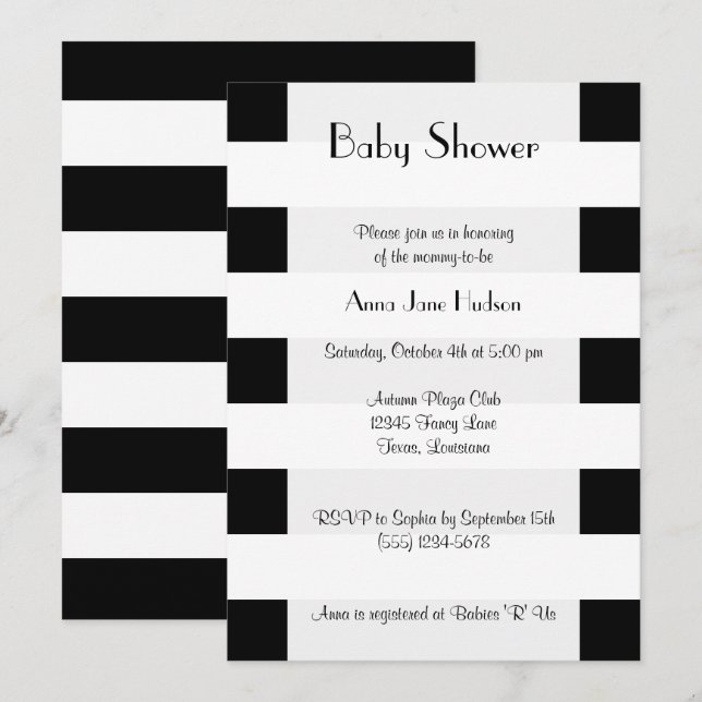 Black and White Stripes, Lines, Baby Shower Invitation (Front/Back)