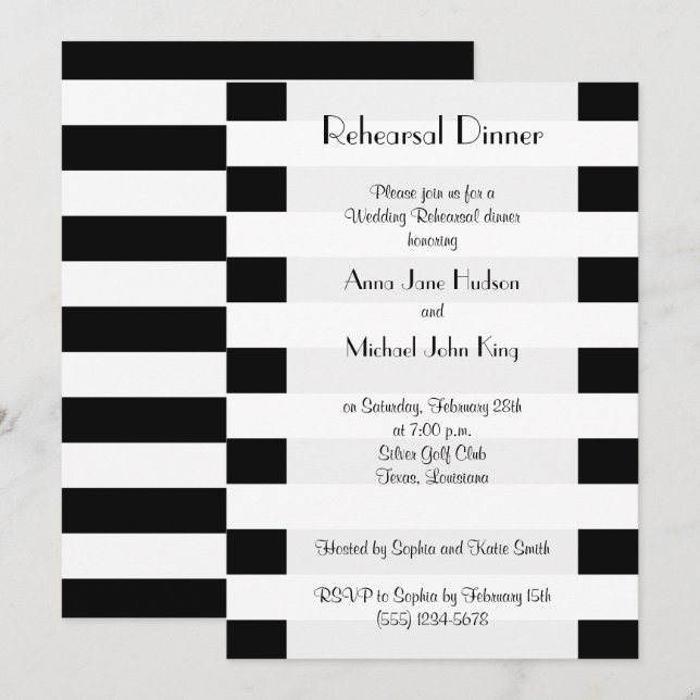 Black and White Stripes, Lines, Rehearsal Dinner Invitation (Front/Back)