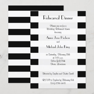 Black and White Stripes, Lines, Rehearsal Dinner Invitation