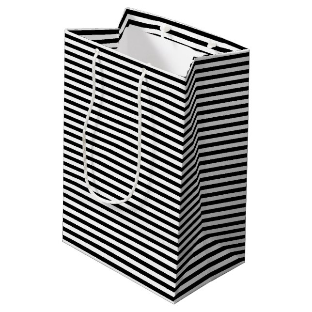 Black and White Stripes Medium Gift Bag (Back Angled)