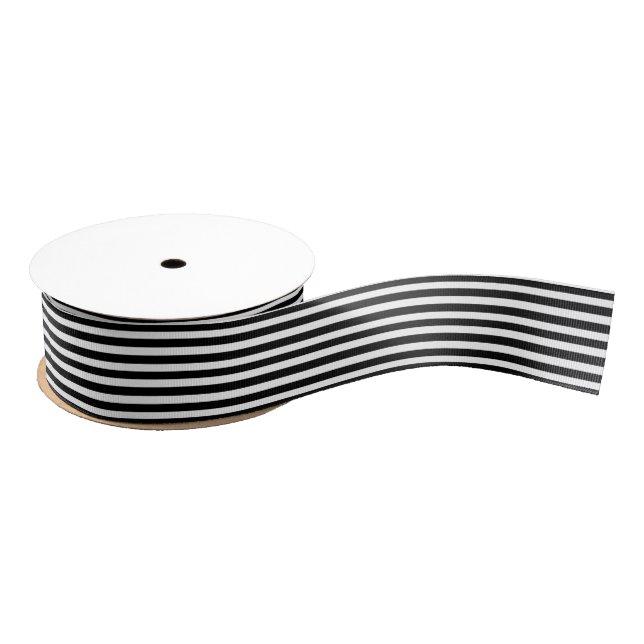 Black and White Stripes Medium Grosgrain Ribbon (Spool)