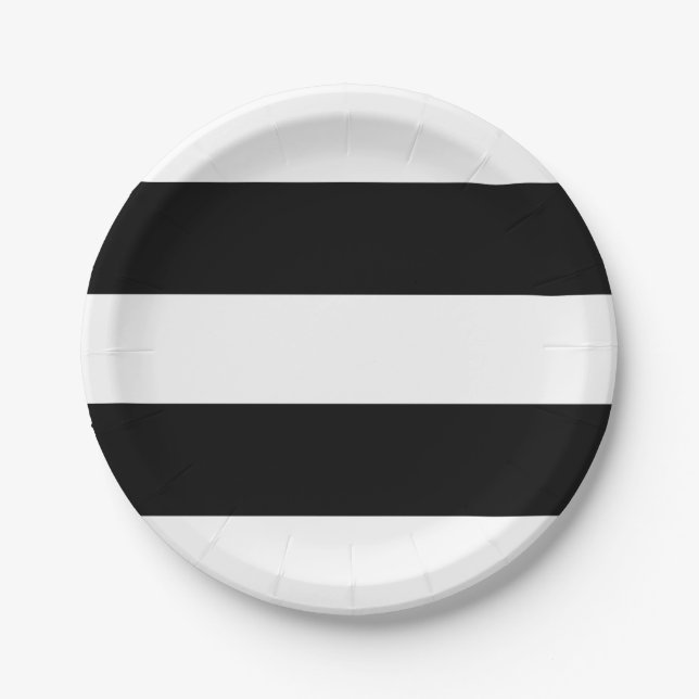 Black and White Stripes Modern Paper Plate (Front)