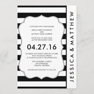 Black and White Stripes Modern Wedding Invitation