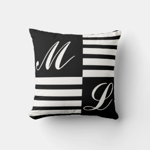 Black and White Stripes Monogram Cushion