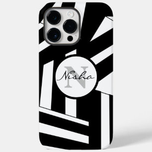 Black and White Stripes Monogram Name Case-Mate iPhone 14 Pro Max Case