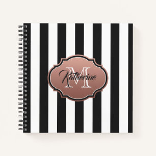 Black and White Stripes Monogram Notebook