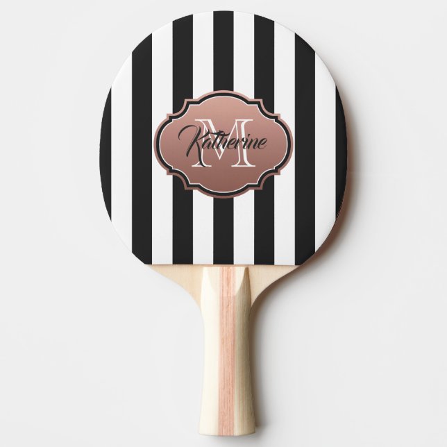 Black and White Stripes Monogram Ping Pong Paddle (Front)