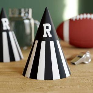 Black and White Stripes Monogram Referee Party Hat