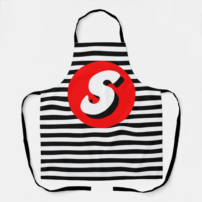 Black and white stripes Monogram S Apron (Front)