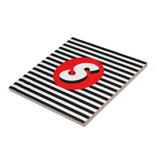 Black and white stripes Monogram S. Tile