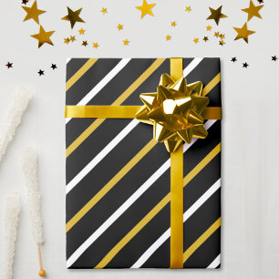 Black and White Stripes on Black Background Wrapping Paper