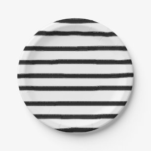 Black And White Stripes Paper Plate