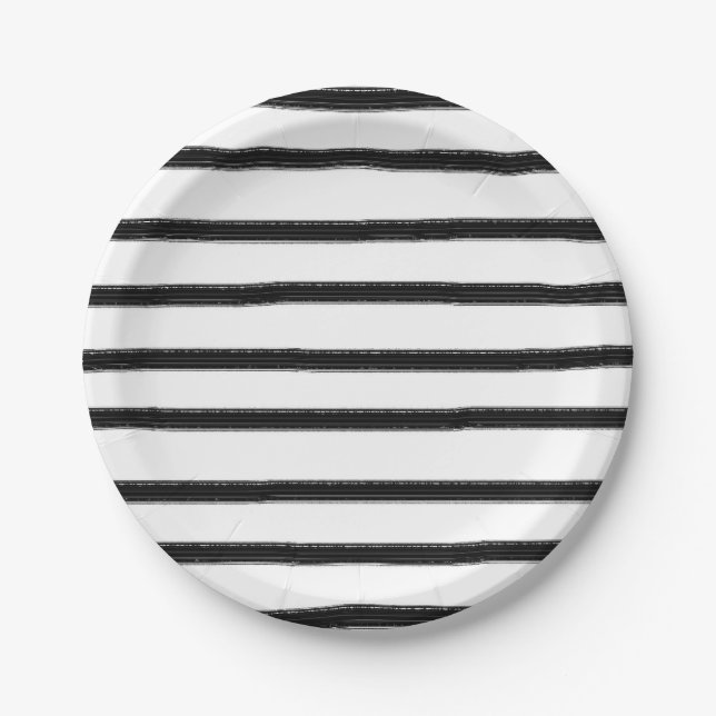 Black And White Stripes Paper Plate (Front)