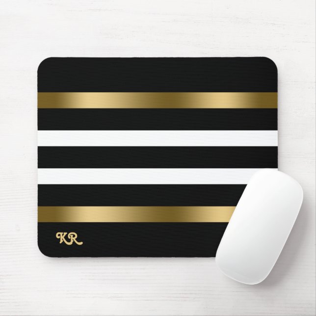 Black and white stripes pattern gold accents mouse mat (With Mouse)