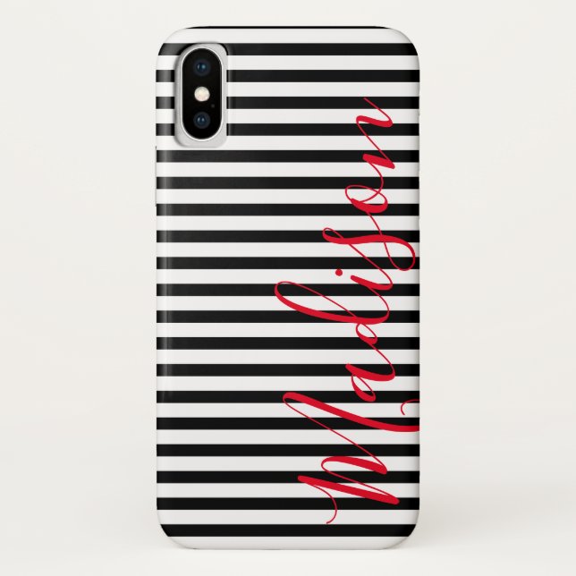 Black and White Stripes  Personalised Name Case-Mate iPhone Case (Back)