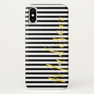 Black and White Stripes  Personalised Name iPhone X Case