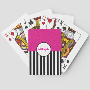 Black and White Stripes Pink Glitter Texture Playing Cards
