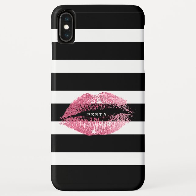 Black and white stripes pink kiss Case-Mate iPhone case (Back)