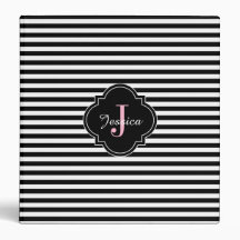 Black and White Stripes Pink Monogram School