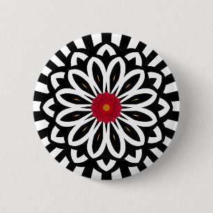 Black and White Stripes Red Floral Fantasy 6 Cm Round Badge