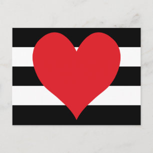 Black and White Stripes Red Heart Postcard