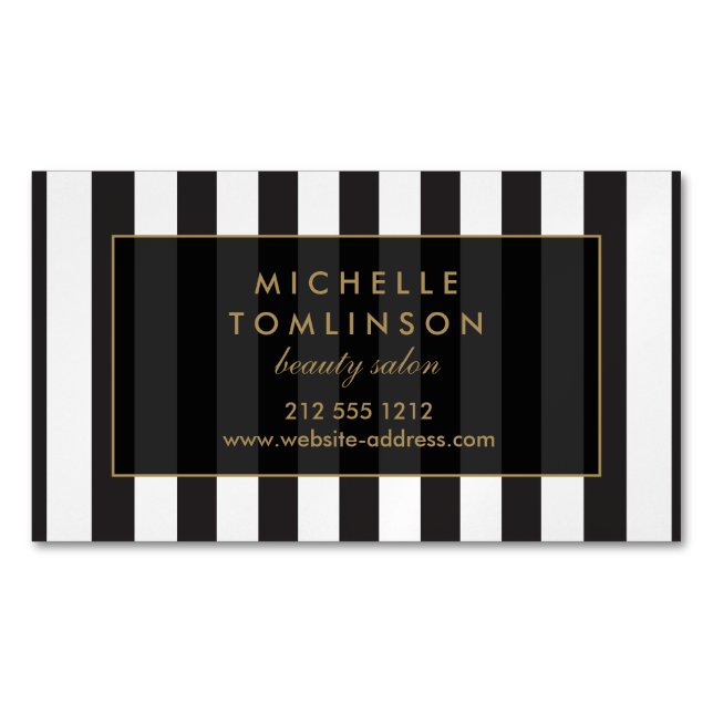Black and White Stripes Salon III Magnetic Magnetic Business Card (Front)
