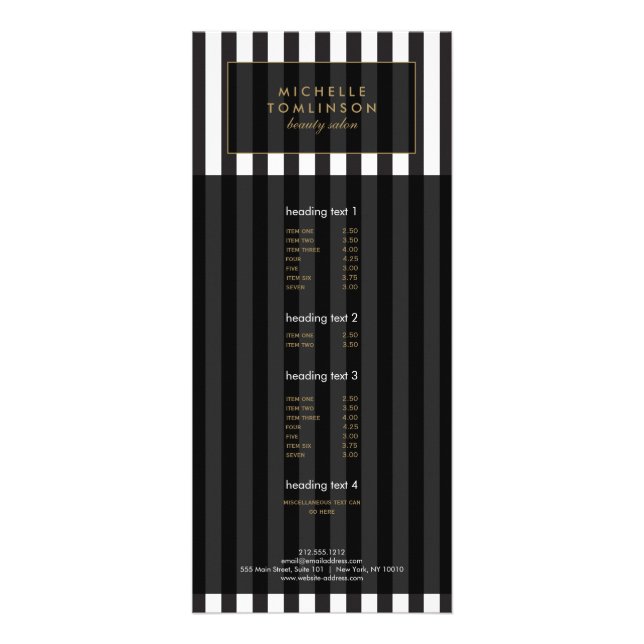 Black and White Stripes Salon III Rack Card (Front)