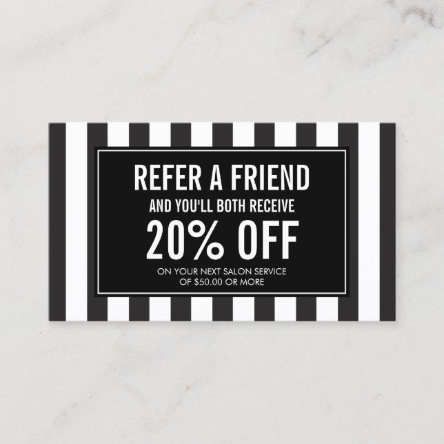 Black and White Stripes Salon Referral Card II (Front)