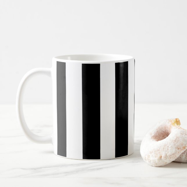 Black and white stripes simple cafe mug (With Donut)