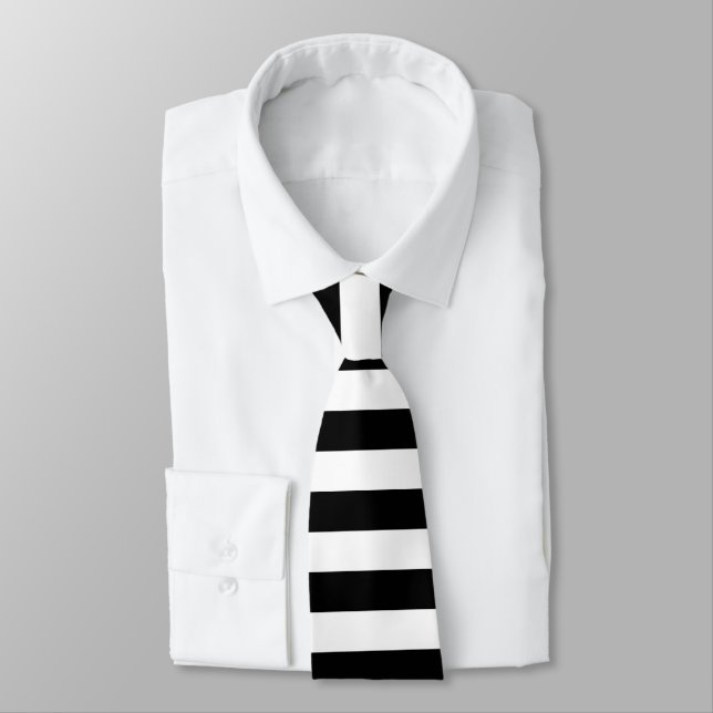 Black And White Stripes Solid Colours Design Tie (Tied)