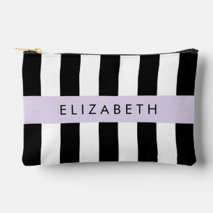 Black and White Stripes, Striped, Lines, Your Name Accessory Pouch