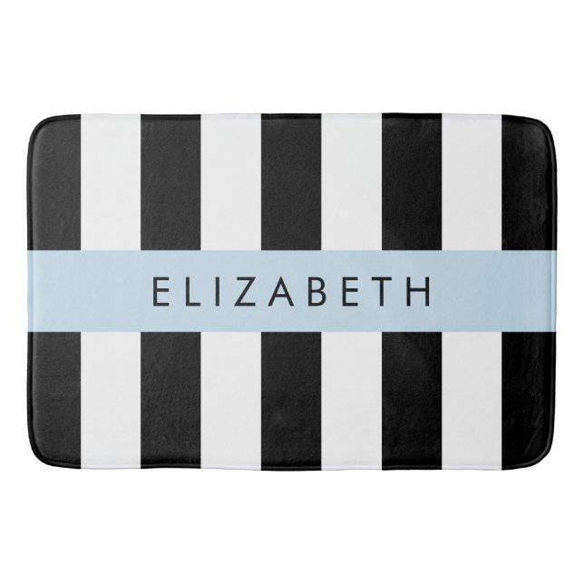 Black and White Stripes, Striped, Lines, Your Name Bath Mat (Front)