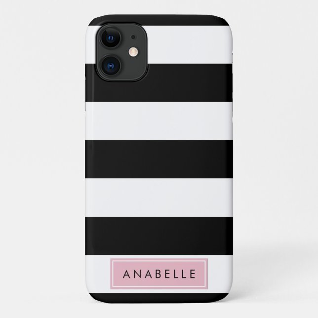 Black and White Stripes, Striped, Lines, Your Name Case-Mate iPhone Case (Back)