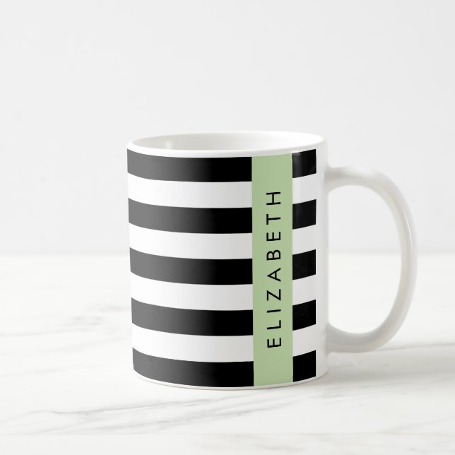 Black and White Stripes, Striped, Lines, Your Name Coffee Mug (Right)