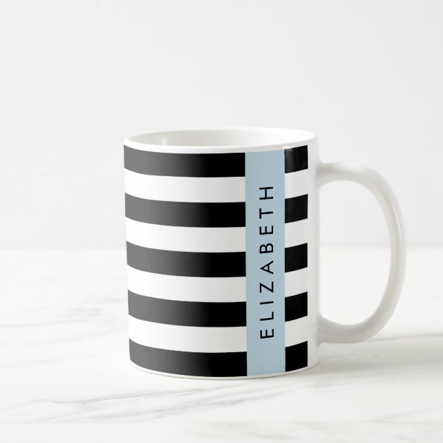 Black and White Stripes, Striped, Lines, Your Name Coffee Mug (Right)