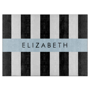 Black and White Stripes, Striped, Lines, Your Name Cutting Board