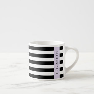 Black and White Stripes, Striped, Lines, Your Name Espresso Cup