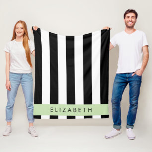 Black and White Stripes, Striped, Lines, Your Name Fleece Blanket