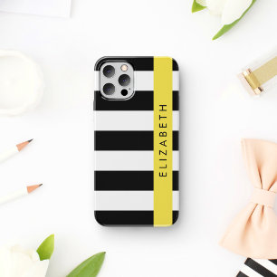 Black and White Stripes, Striped, Lines, Your Name iPhone 16 Case