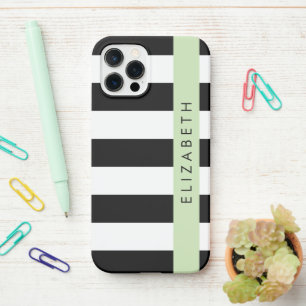 Black and White Stripes, Striped, Lines, Your Name iPhone 12 Pro Case