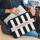 Black and White Stripes, Striped, Lines, Your Name Laptop Sleeve<br><div class="desc">Elegant,  stylish and sophisticated stripes in black and white colour. Modern and trendy gift,  perfect for the stripes lover in your life. Personalise by adding your name,  nickname,  monogram or initials.</div>