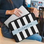 Black and White Stripes, Striped, Lines, Your Name Laptop Sleeve<br><div class="desc">Elegant,  stylish and sophisticated stripes in black and white colour. Modern and trendy gift,  perfect for the stripes lover in your life. Personalise by adding your name,  nickname,  monogram or initials.</div>